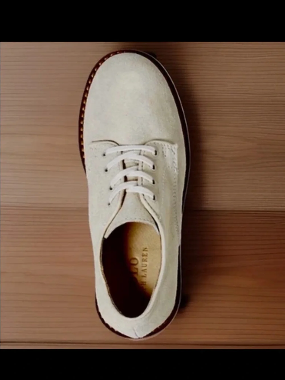 RALPH LAUREN Oxfords Youth Boys Size 4 Ivory Barton Suede Loafers Lace Up Preppy